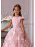 Ivory Lace Blush Pink Tulle V Back Flower Girl Dress